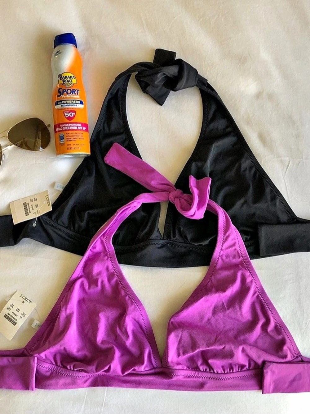 J.Crew Halter Bikini Top Set Pink & Black Size Large